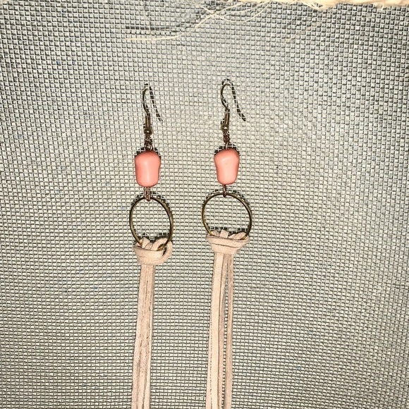 Handmade Boho Leather Tassel/fringe long earrings. - Picture 1 of 7